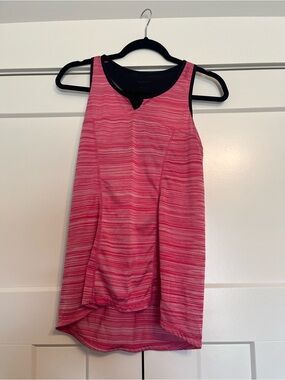 Reebok Pink Striped Athletic Tank Top with Black Trim